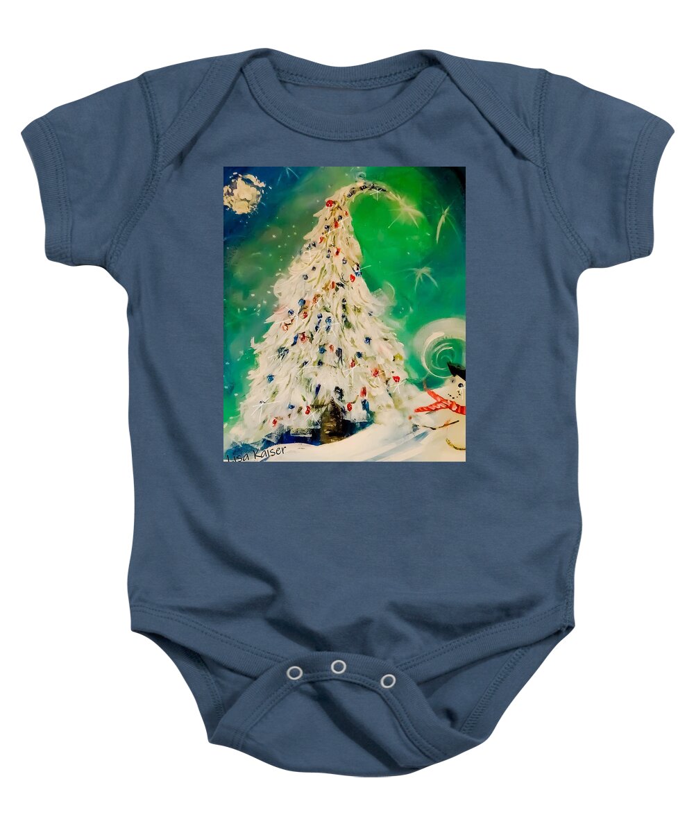 Christmas-tree Baby Onesie featuring the digital art Beautiful Green December by Lisa Kaiser