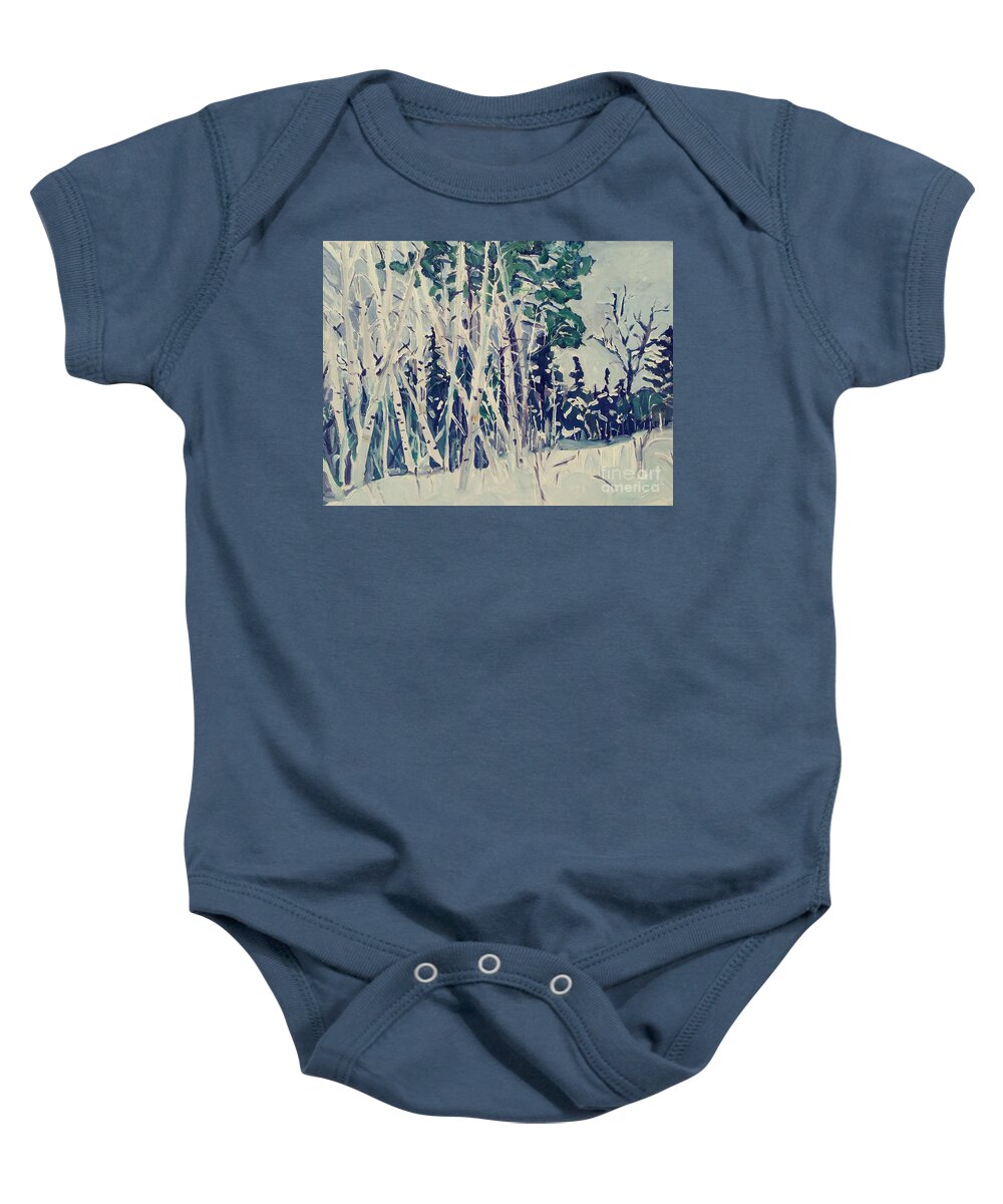Birch Baby Onesie featuring the painting Birch Grove by Rodger Ellingson