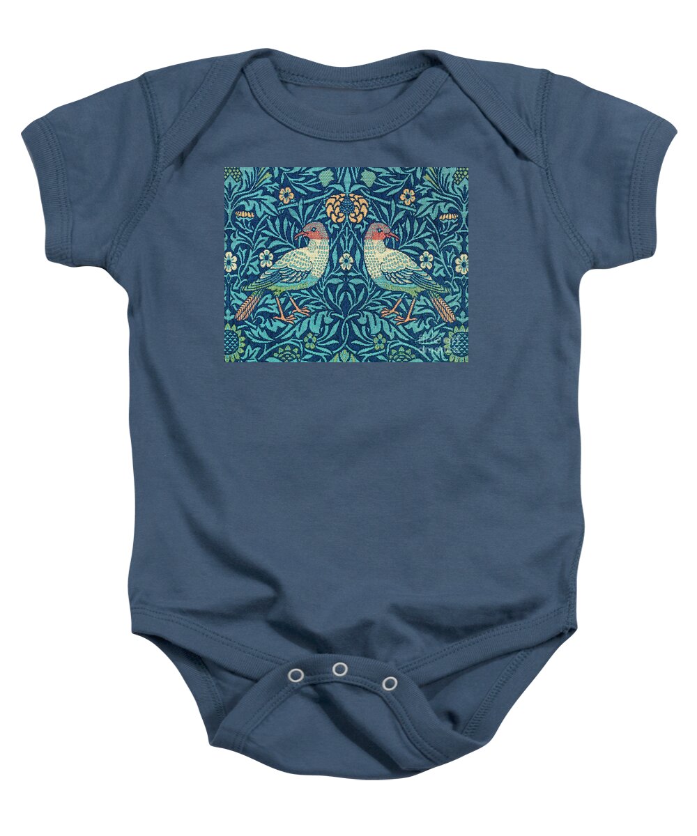 Antique Baby Onesie featuring the tapestry - textile Blue Bird Tapestry B by Jean Plout