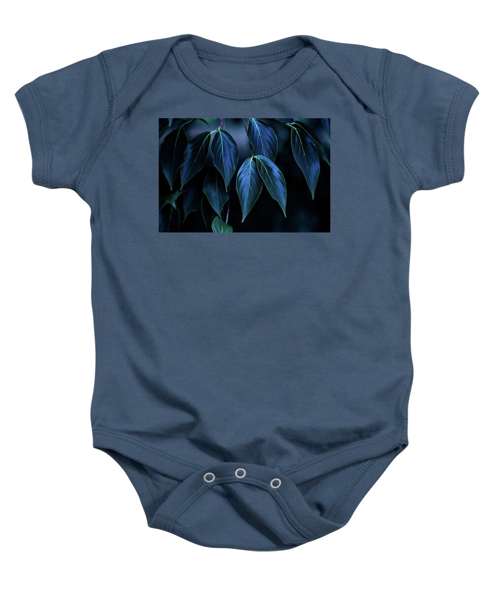 Smoke Baby Onesie featuring the photograph Blue Leaves by Amelia Pearn