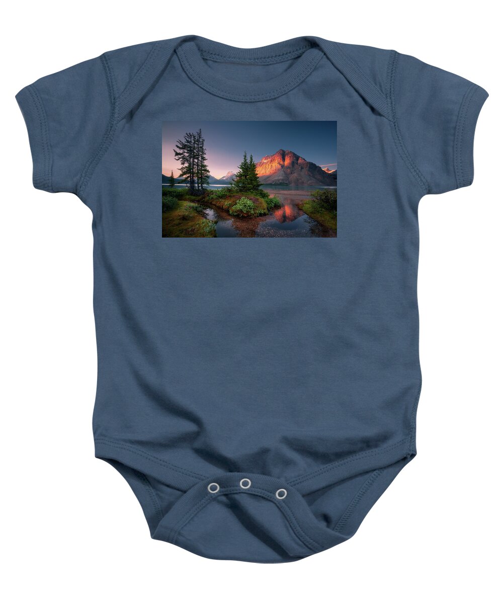 Bow Lake Baby Onesie featuring the photograph Bow Lake Reflection by Henry w Liu