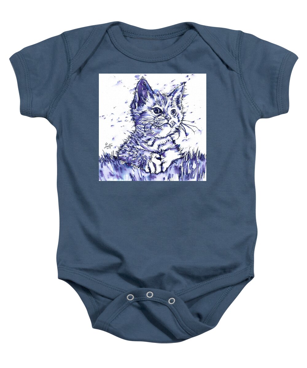 Cat Baby Onesie featuring the painting CAT - watercolor and ink portrait.1 by Fabrizio Cassetta