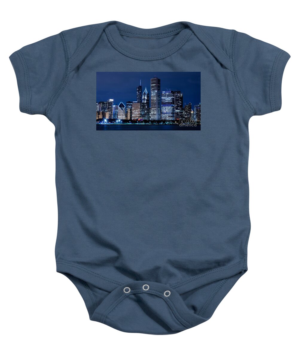 Chicago Baby Onesie featuring the photograph Chicago at night by Action