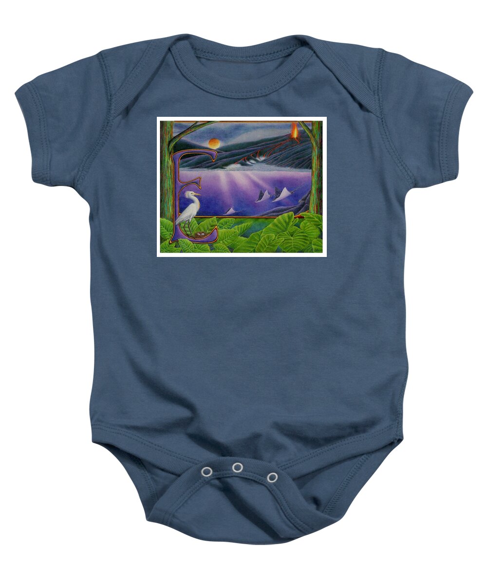 Kim Mcclinton Baby Onesie featuring the drawing E is for Egret by Kim McClinton