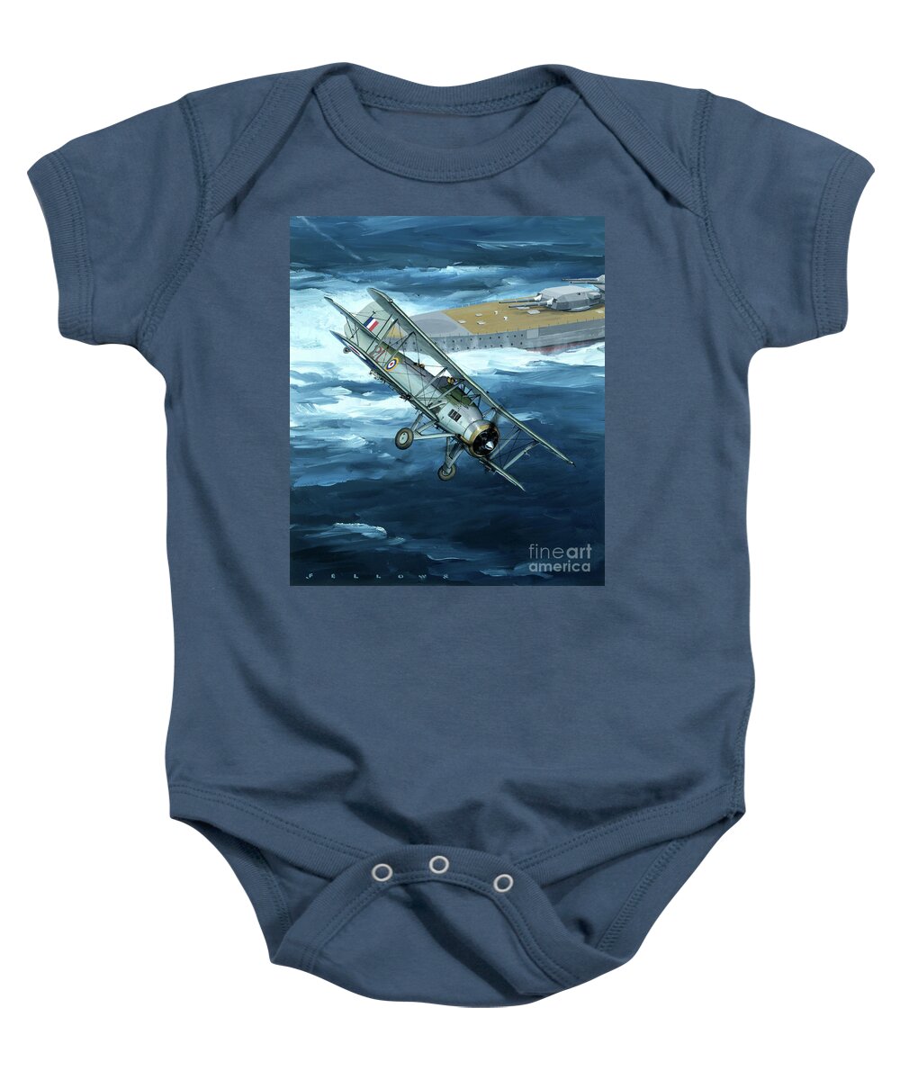 Aviation Baby Onesie featuring the painting Fairey Mk.1 Swordfish by Jack Fellows