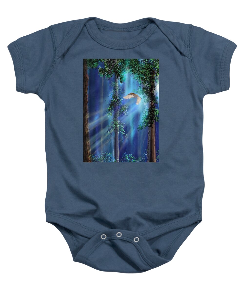 Landscape Baby Onesie featuring the digital art Forest Owl by Robert Rearick