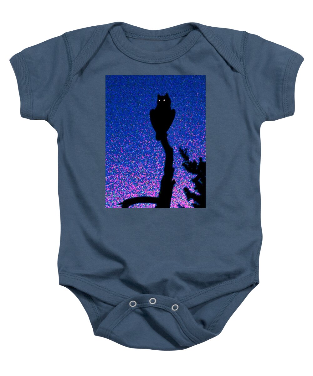 Arizona Baby Onesie featuring the photograph Glittering Great Horned Owl by Judy Kennedy