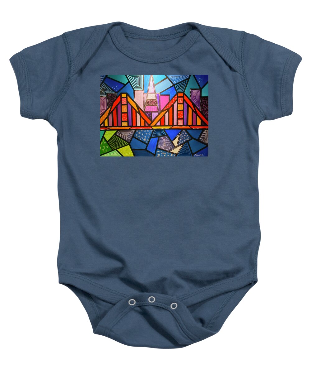 San Francisco Baby Onesie featuring the painting Golden Gate to My Heart by Marconi Calindas