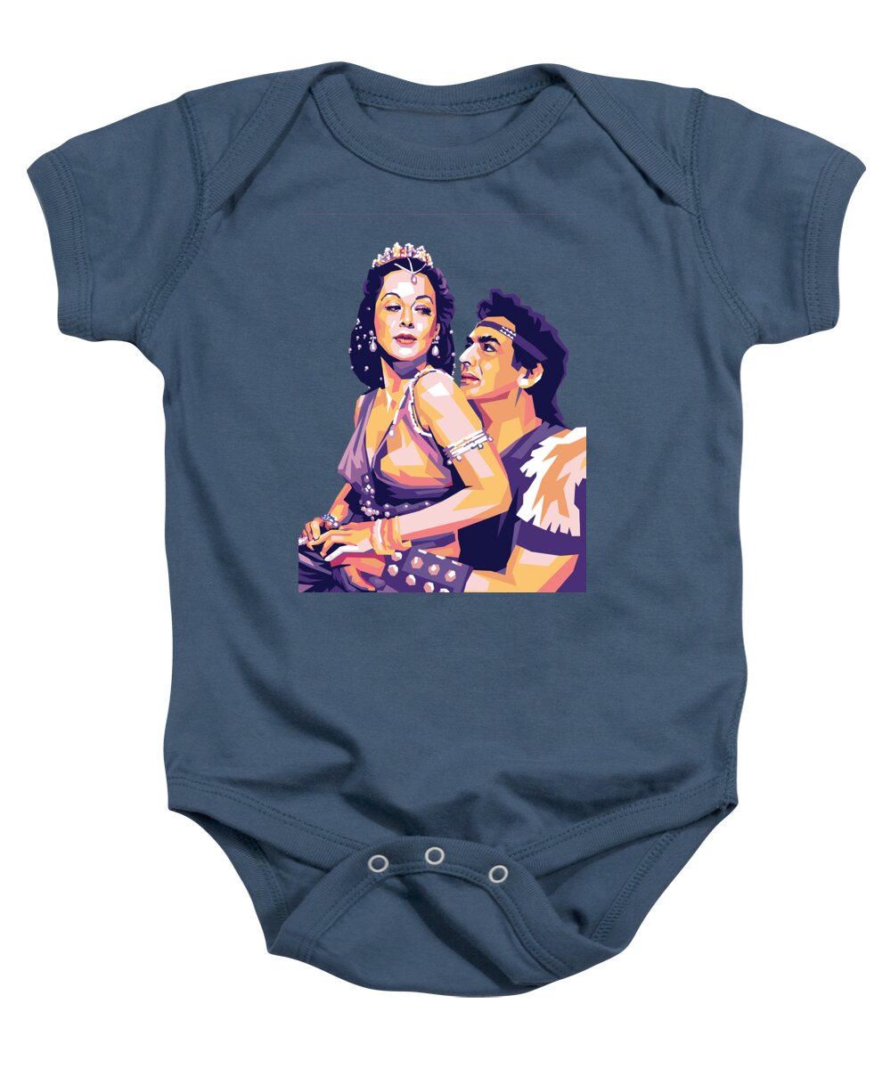 Hedy Lamarr Baby Onesie featuring the digital art Hedy Lamarr and Victor Mature by Movie World Posters