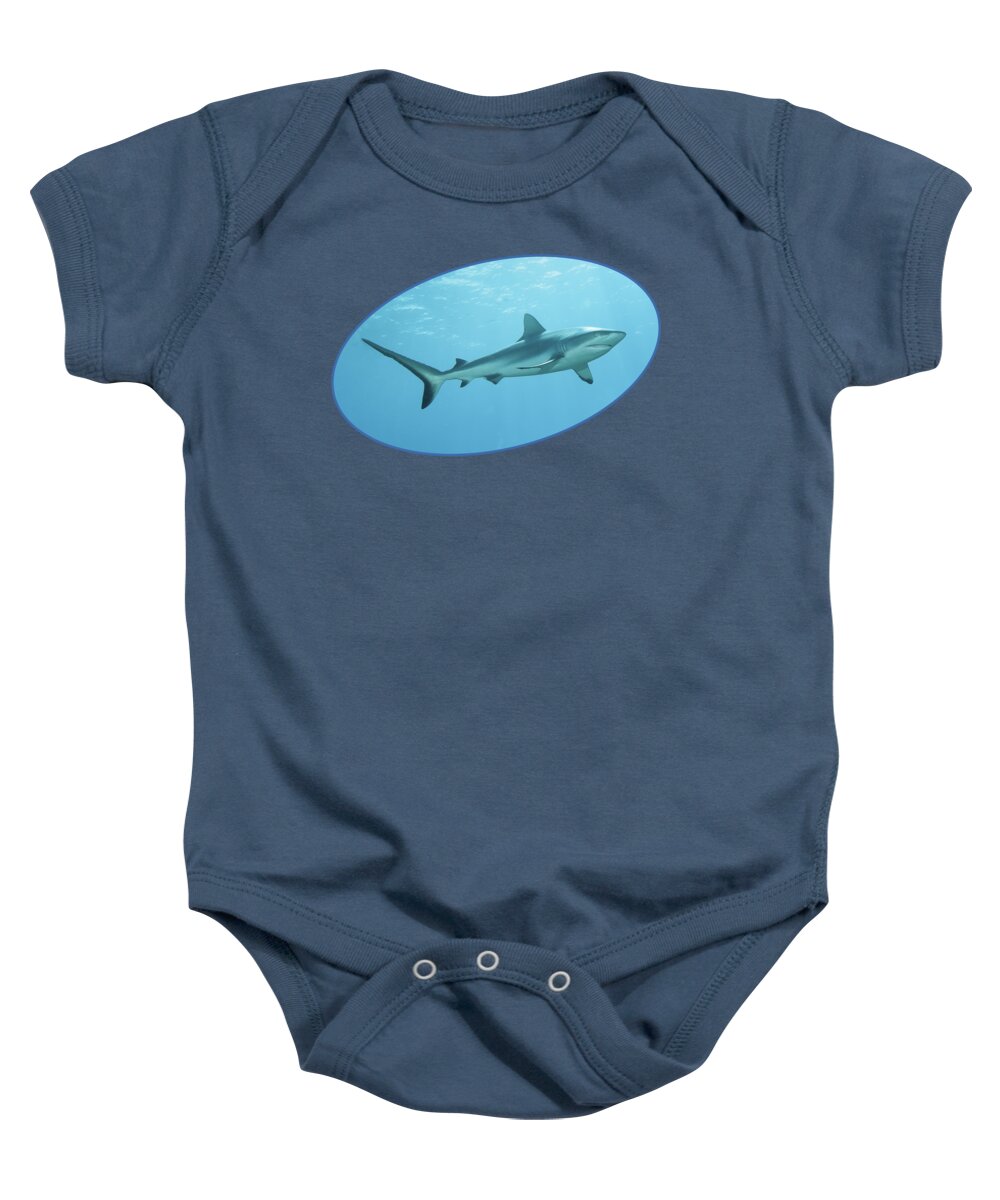 Reef Shark Baby Onesie featuring the photograph Hunting reef shark - At coral reef of Yap Island - by Ute Niemann