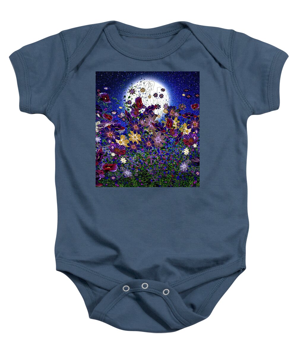 Van Gogh Stars Baby Onesie featuring the mixed media Cosmos Flowers Bloom in a Celestial Garden by Lena Owens - OLena Art Vibrant Palette Knife and Graphic Design