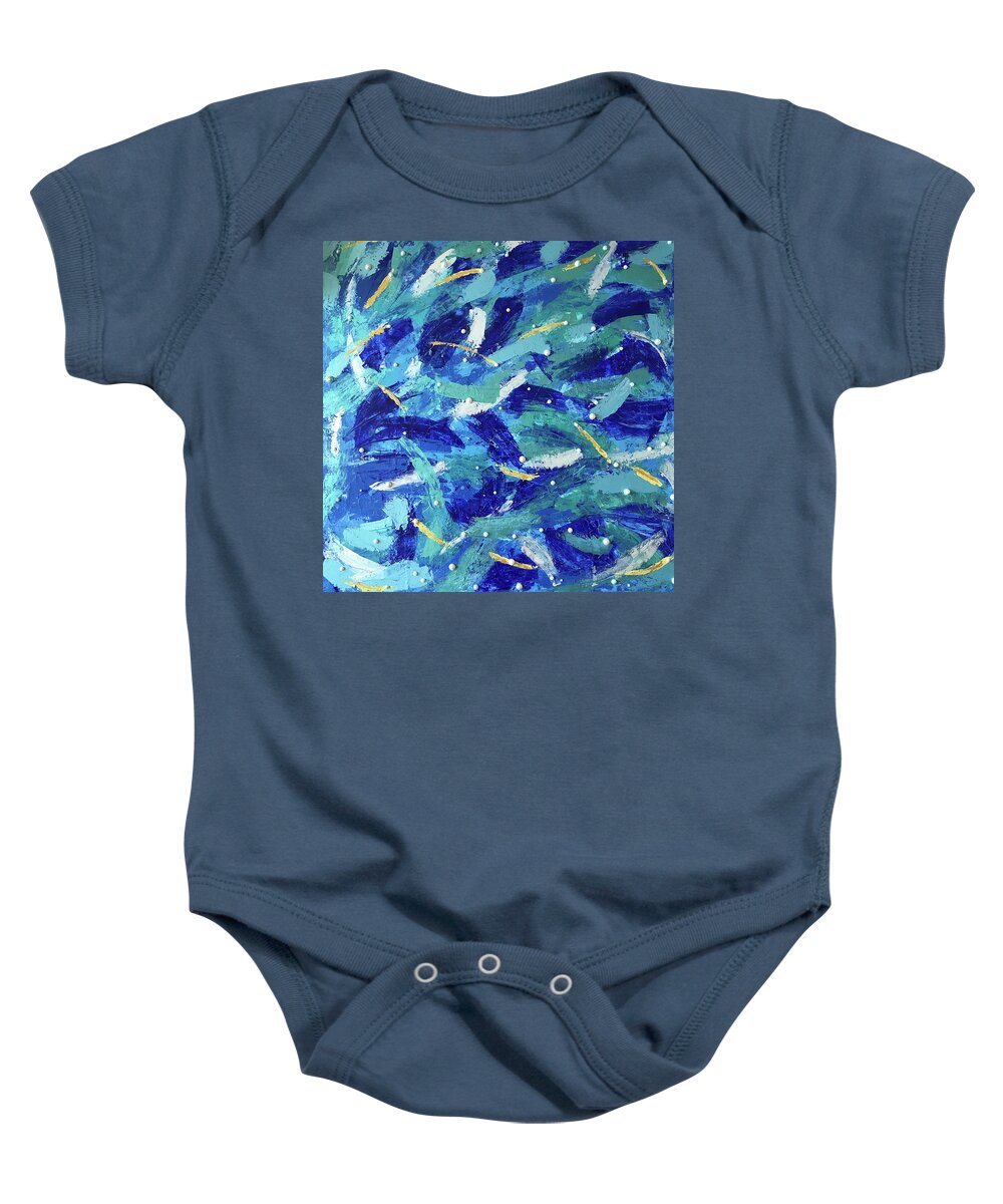 Abstract Art Baby Onesie featuring the mixed media Les Michaels by Medge Jaspan