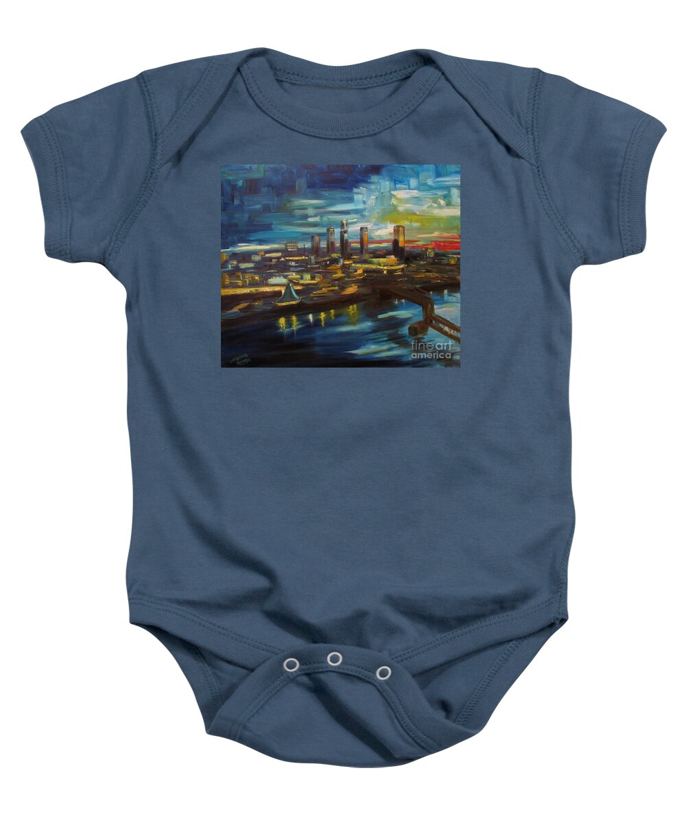 Oil Painting Baby Onesie featuring the painting Little Rock Twilight by Sherrell Rodgers