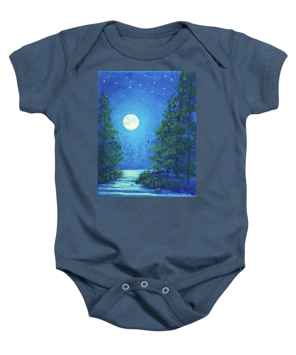 Lonesome Baby Onesie featuring the painting Lonesome Moon by Sarah Irland