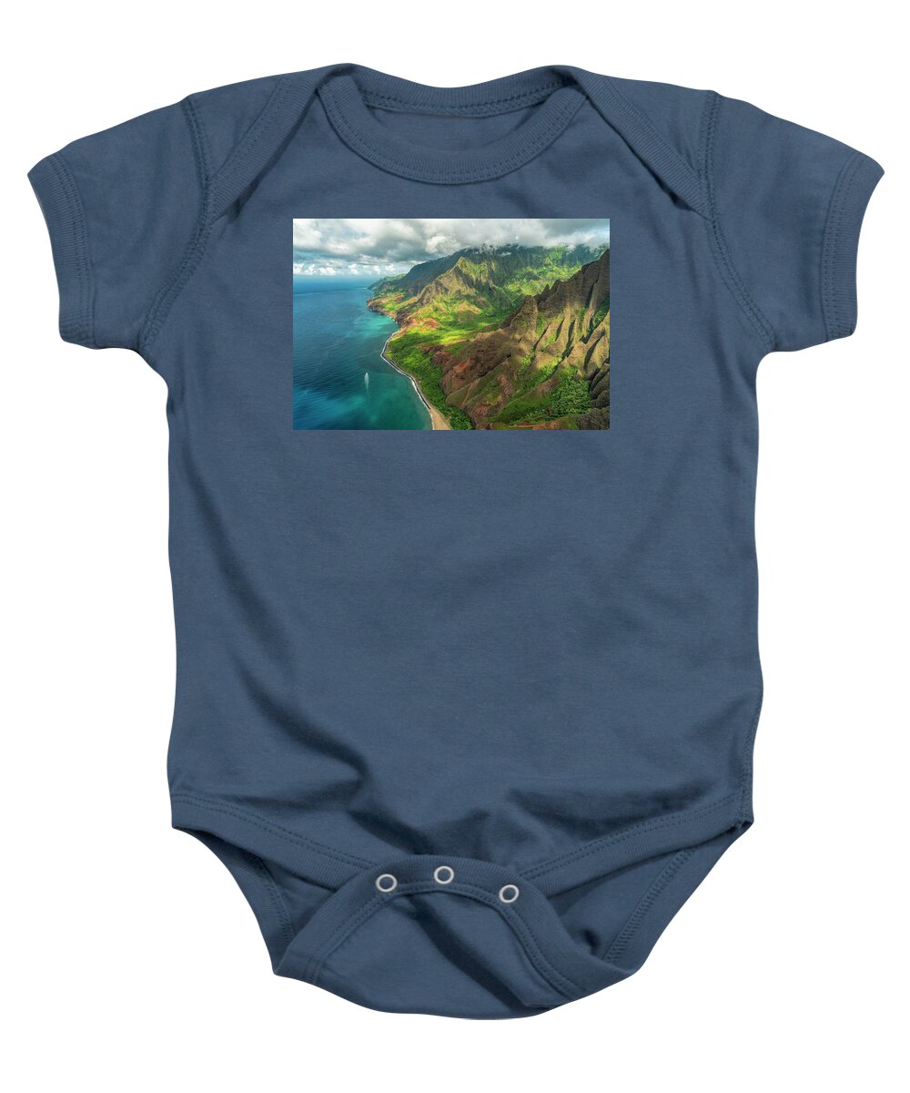 Hawaii Baby Onesie featuring the photograph Looking Down the Coastline of Na Pali by Betty Eich