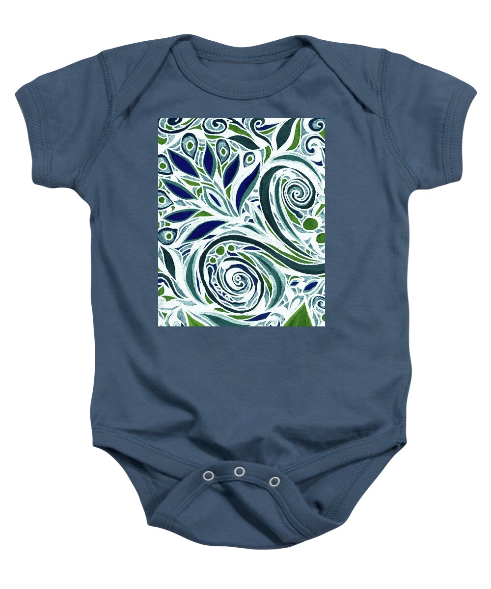 Floral Pattern Baby Onesie featuring the painting Magical Floral Pattern Tiffany Stained Glass Mosaic Decor IV by Irina Sztukowski