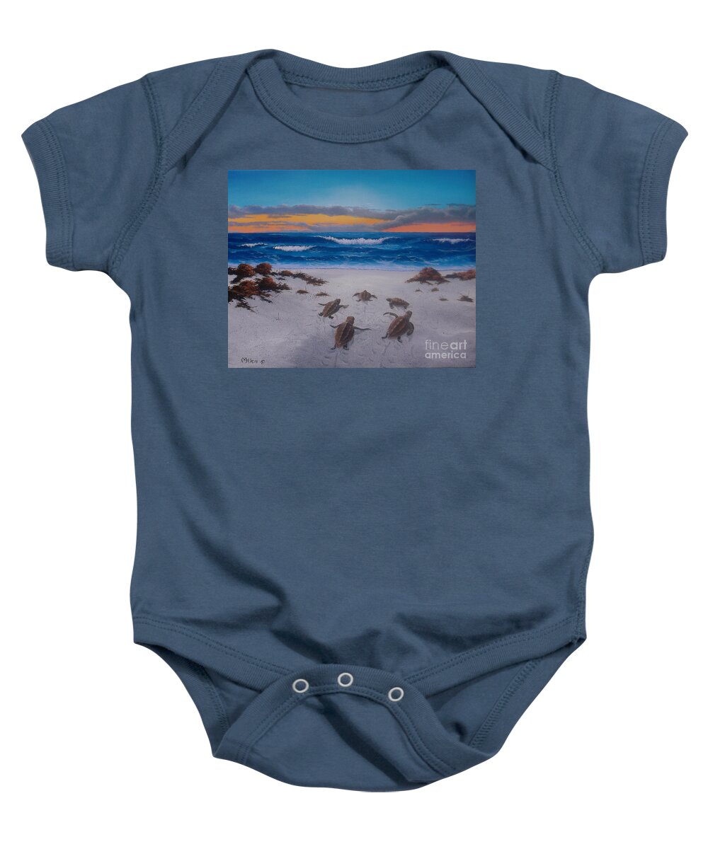 Sea Turtle Images Baby Onesie featuring the painting March to the Sea by Michael Allen
