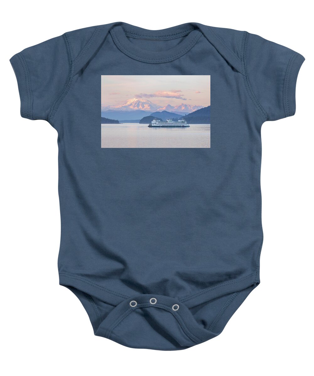Mount Baker Baby Onesie featuring the photograph Mt. Baker Ferry Sunset by Michael Rauwolf