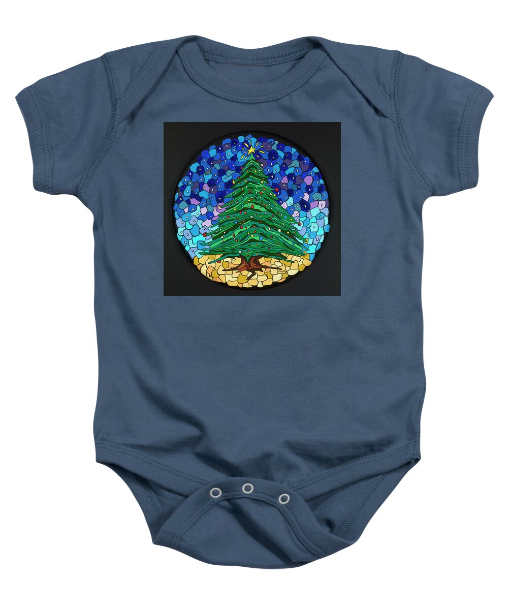 Christmas Tree Lights Baby Onesie featuring the painting O Christmas Tree by Mike Stanko