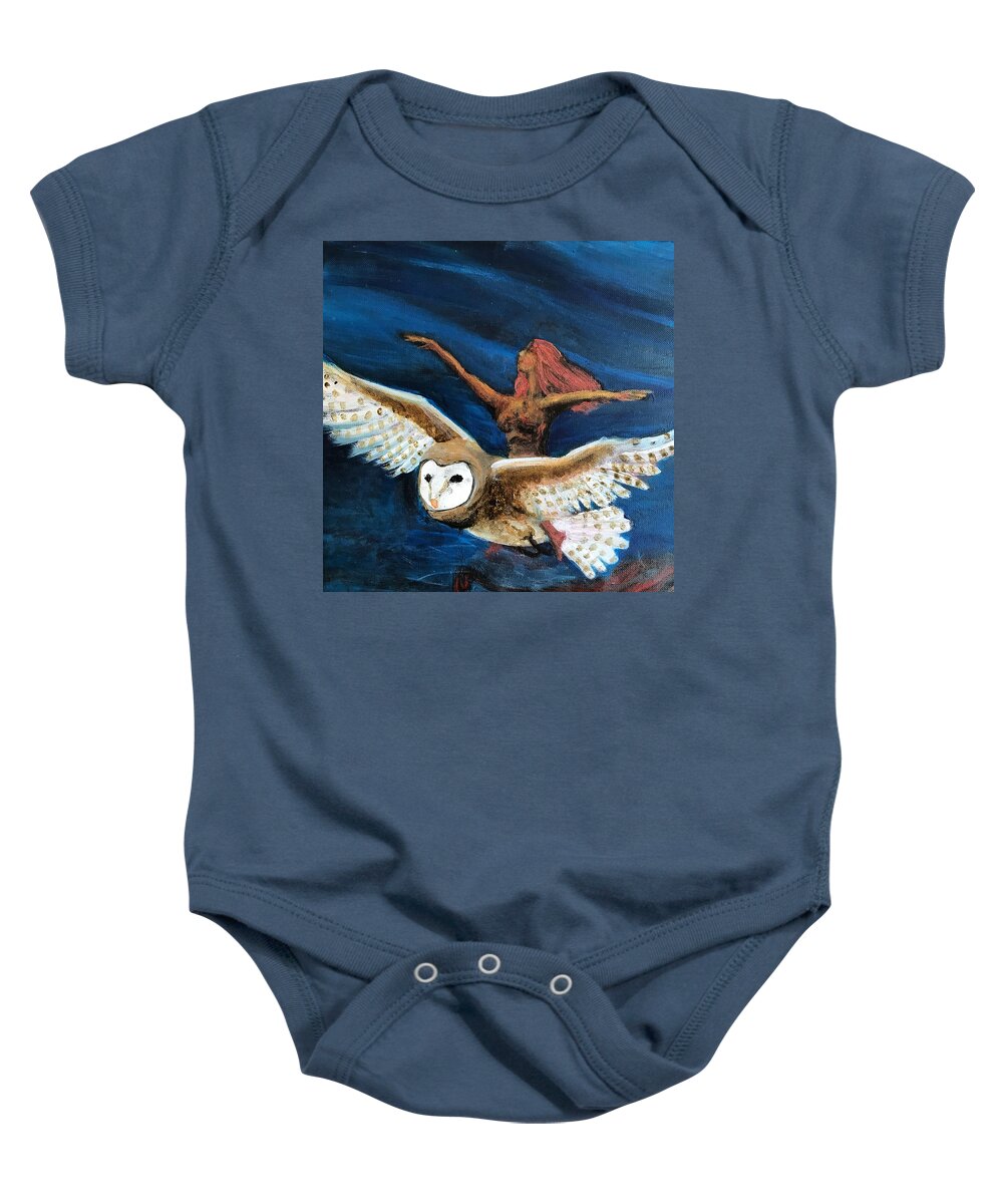 Owl Baby Onesie featuring the painting Owl Flight by Sylvia Brallier