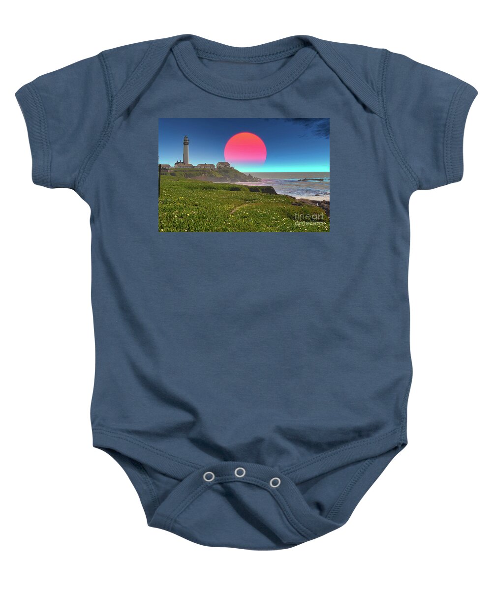 Pigeon Point Lighthouse Baby Onesie featuring the photograph Pigeon Point Lighthouse Moon Glow by Chuck Kuhn