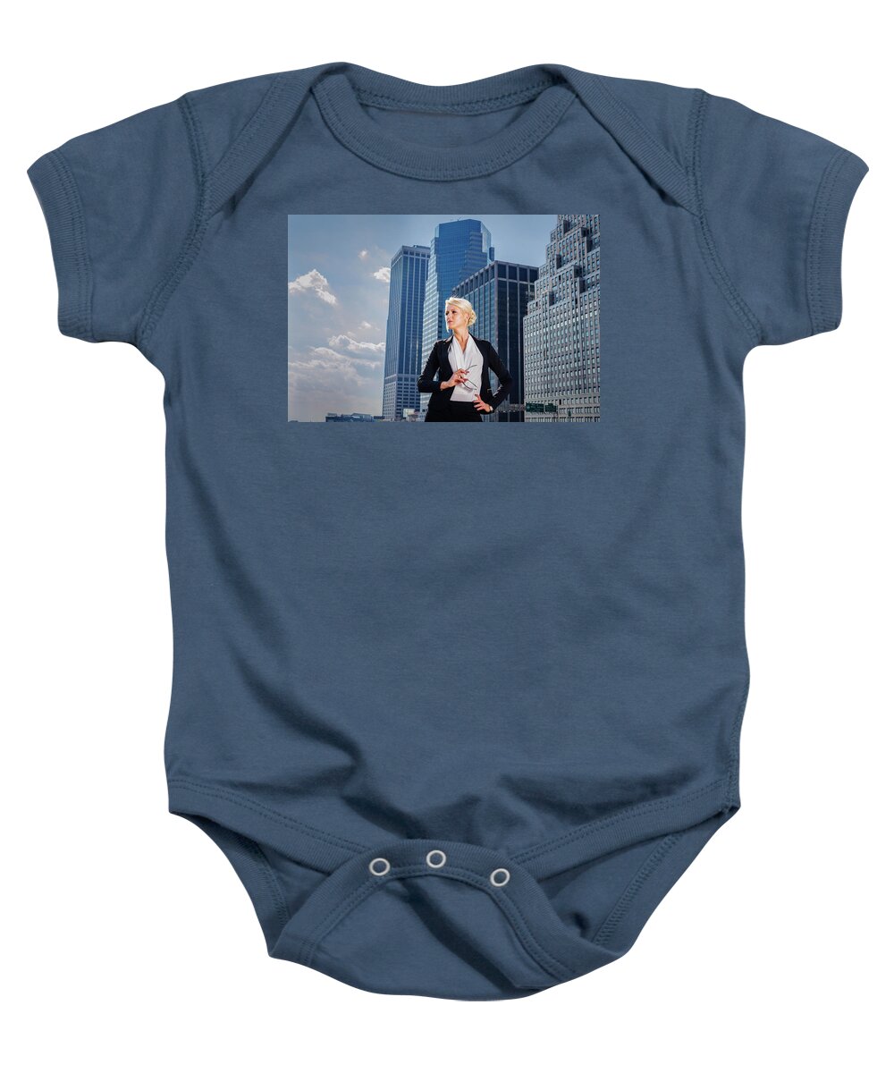 Young Baby Onesie featuring the photograph Portrait of Young Businesswoman in New York City by Alexander Image