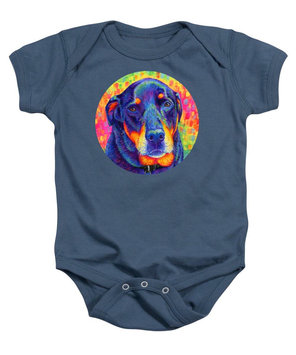 Rottweiler Baby Onesie featuring the painting Psychedelic Rainbow Rottweiler by Rebecca Wang