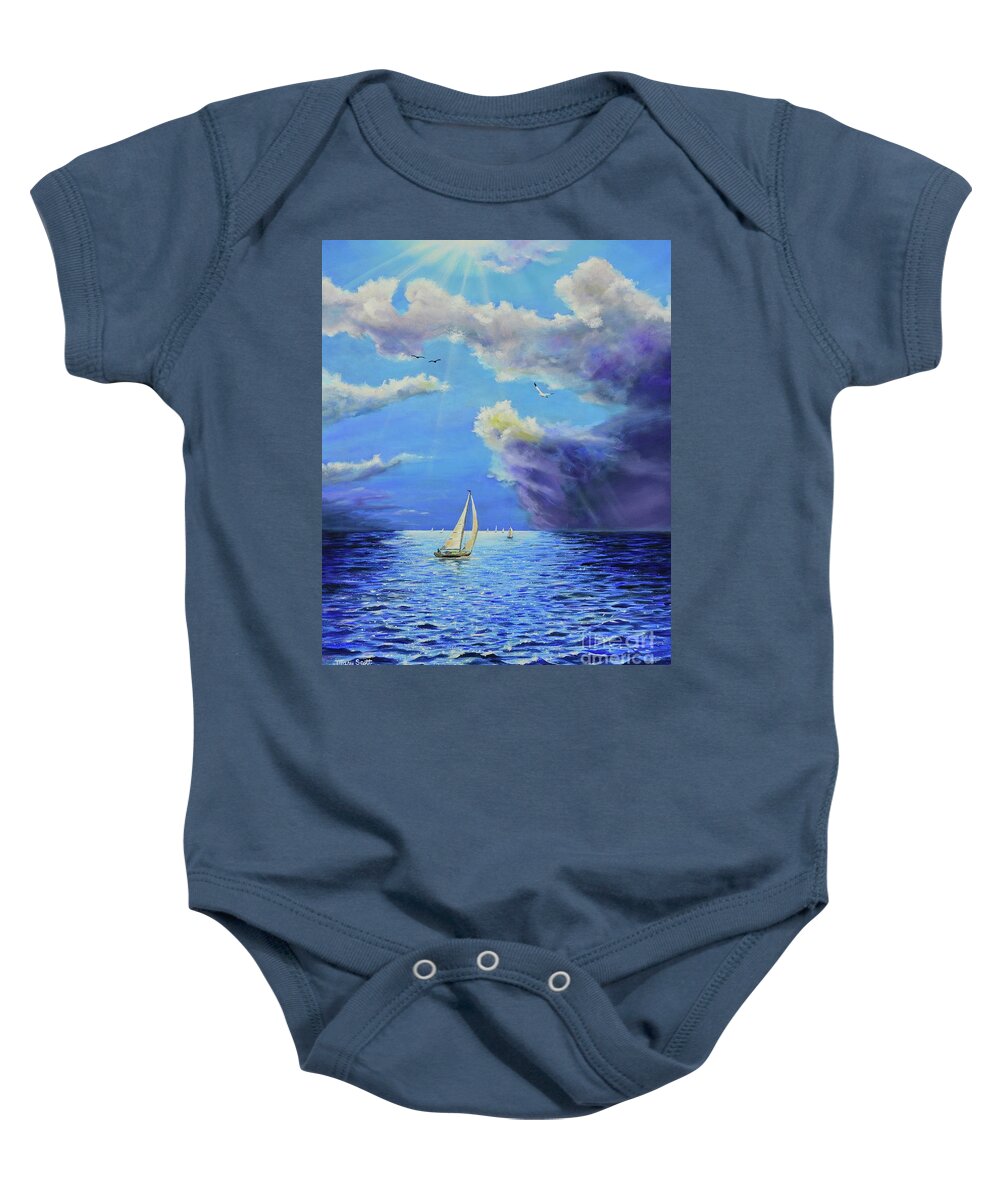 Ocean Baby Onesie featuring the painting Sail Away by Mary Scott