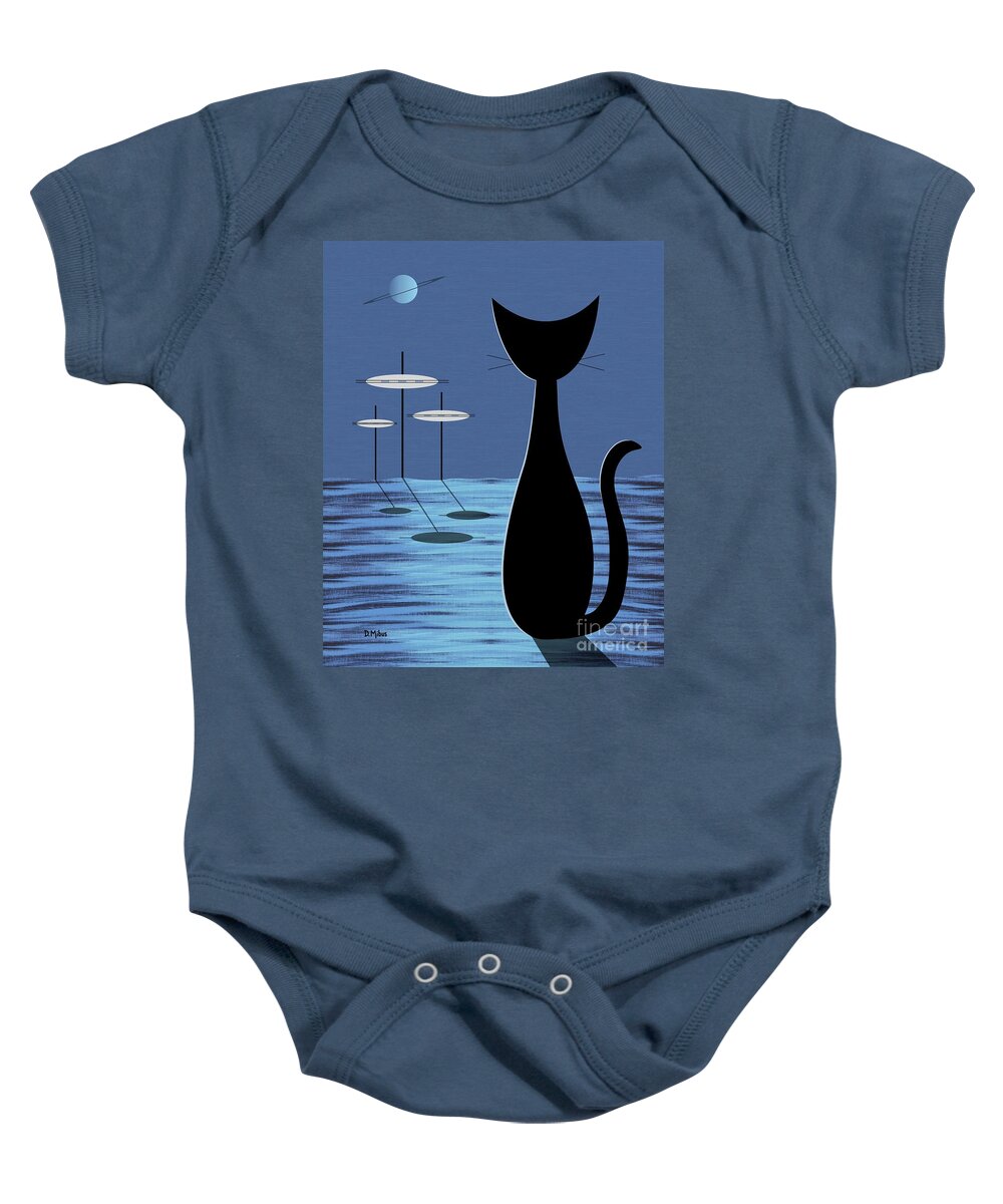 Cat Baby Onesie featuring the digital art Space Cat in Blue by Donna Mibus