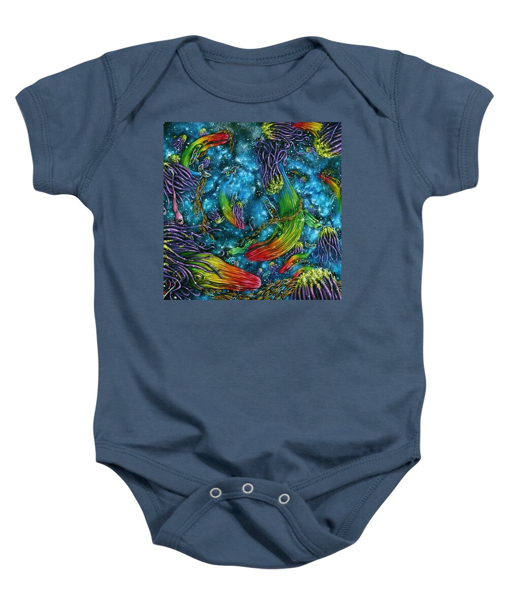 Pencil Baby Onesie featuring the drawing Starwhales At Play by World Art Collective