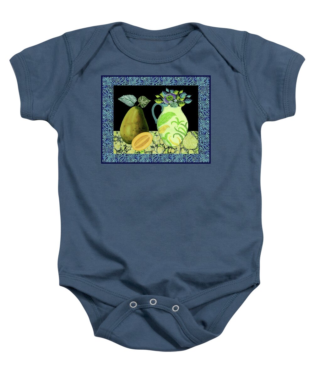 Still Life Baby Onesie featuring the mixed media Still Life with Pear and Maracuya by Lorena Cassady