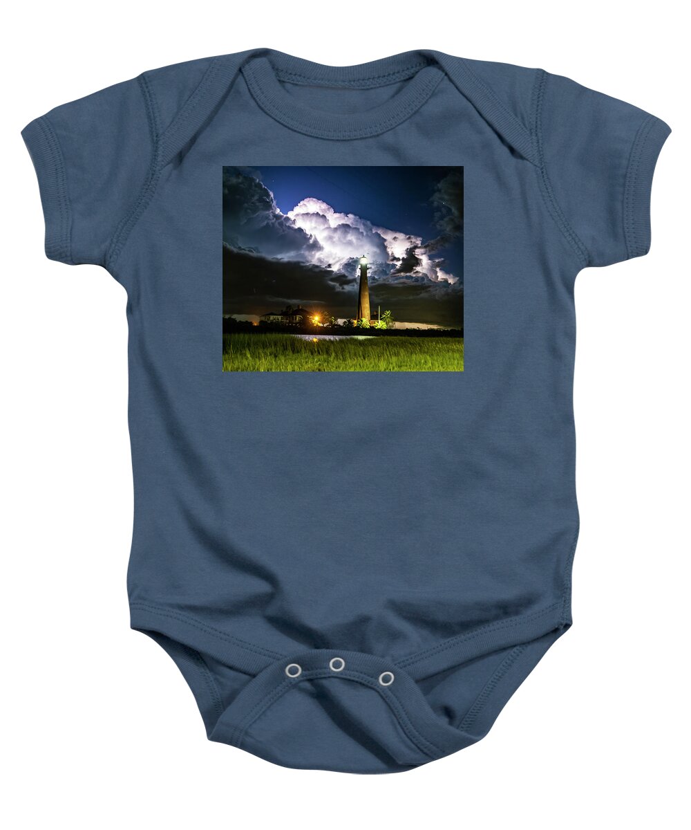 Bolivar Lighthouse Baby Onesie featuring the photograph Stormy Lighthouse by Jerry Connally
