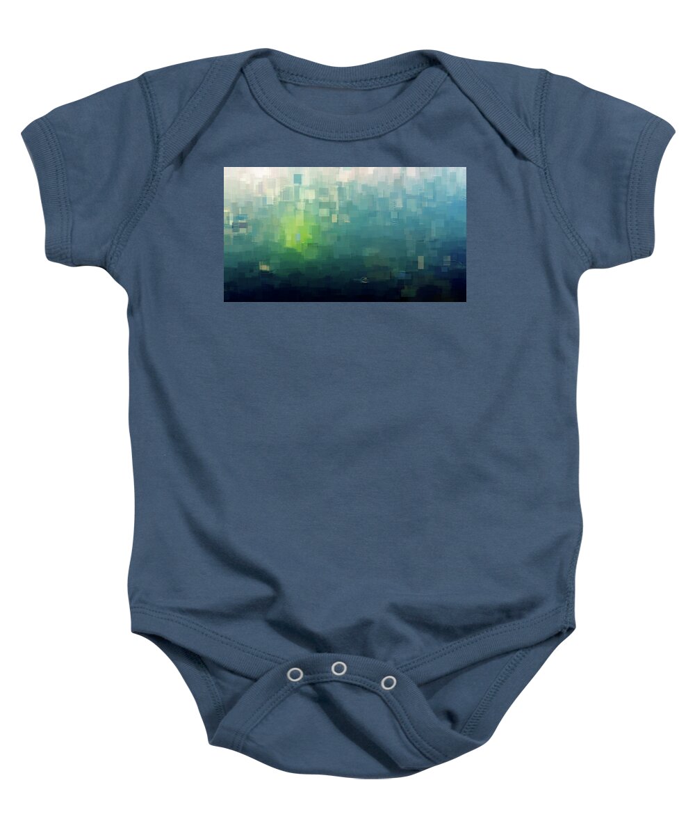 Abstract Baby Onesie featuring the mixed media Sunlight on Water with Raindrops Abstract by Shelli Fitzpatrick