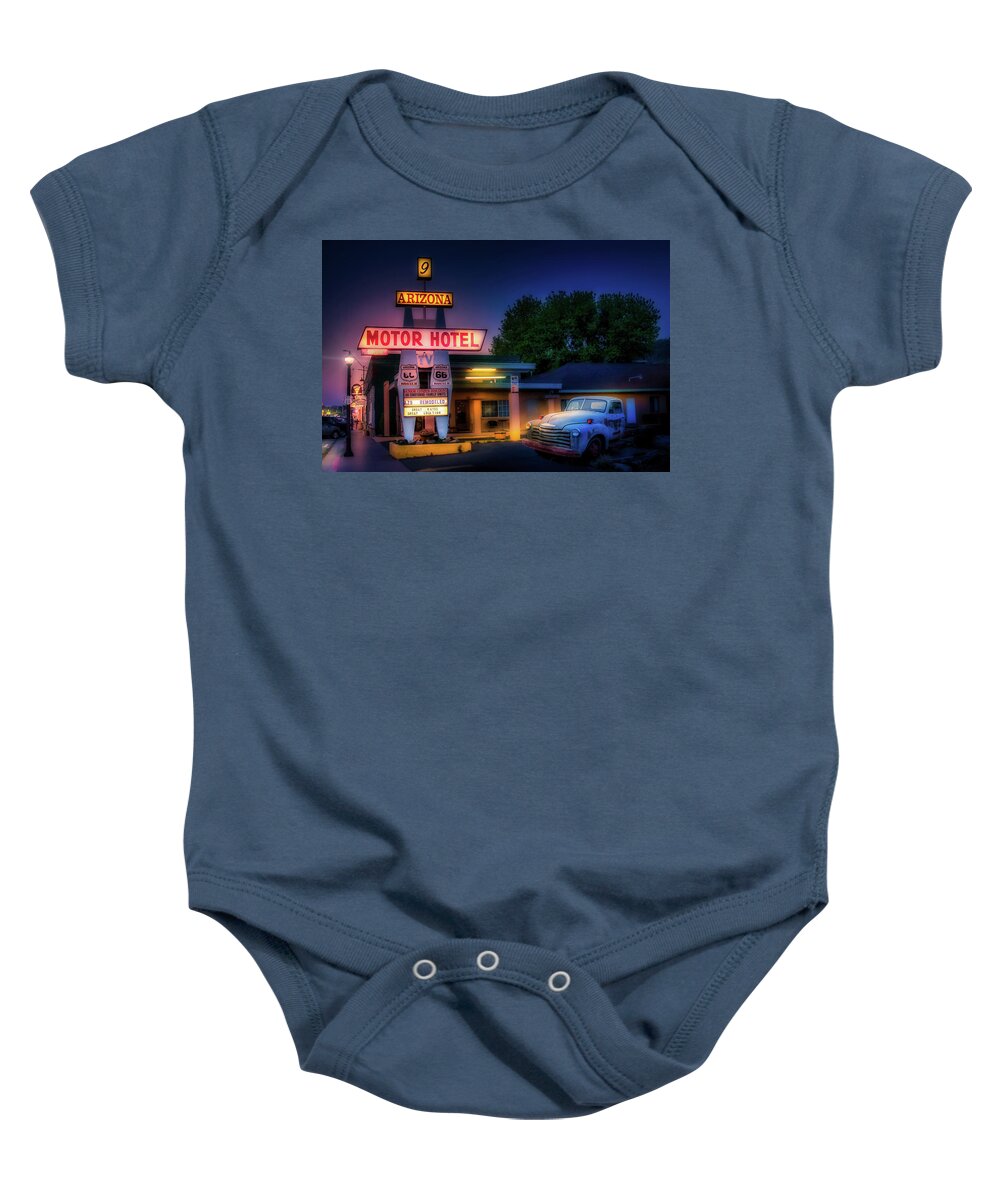 Route 66 Baby Onesie featuring the photograph The Motor Hotel, Williams AZ by Micah Offman