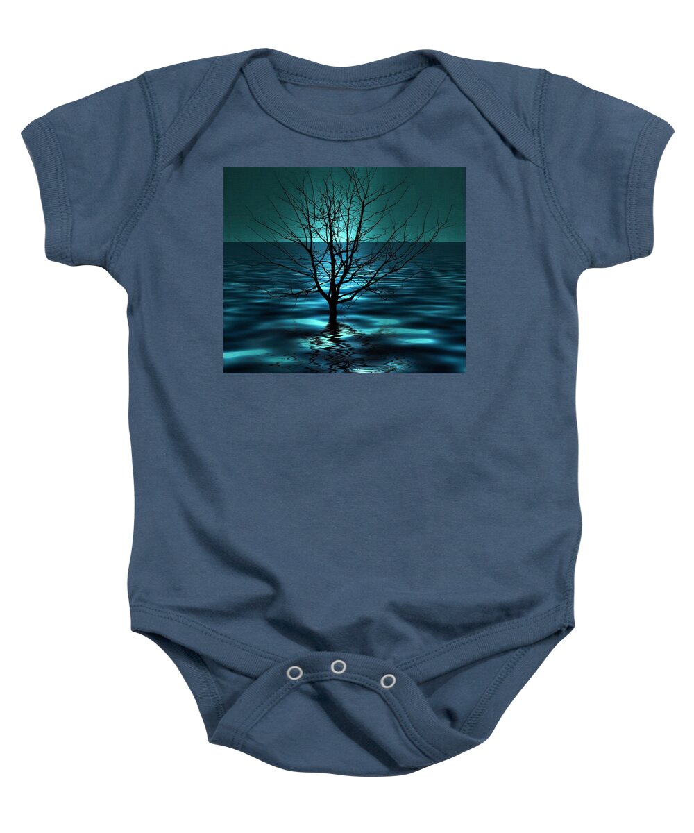 Tree In Ocean Baby Onesie featuring the photograph Tree in Ocean by Marianna Mills