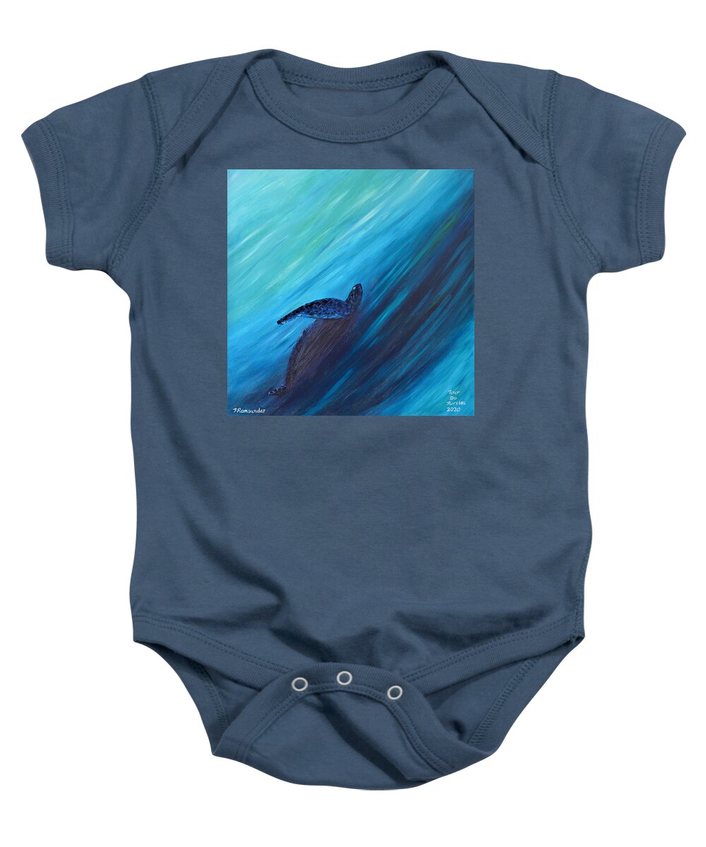 Turtle Baby Onesie featuring the painting Turtle Ascending by Torrence Ramsundar