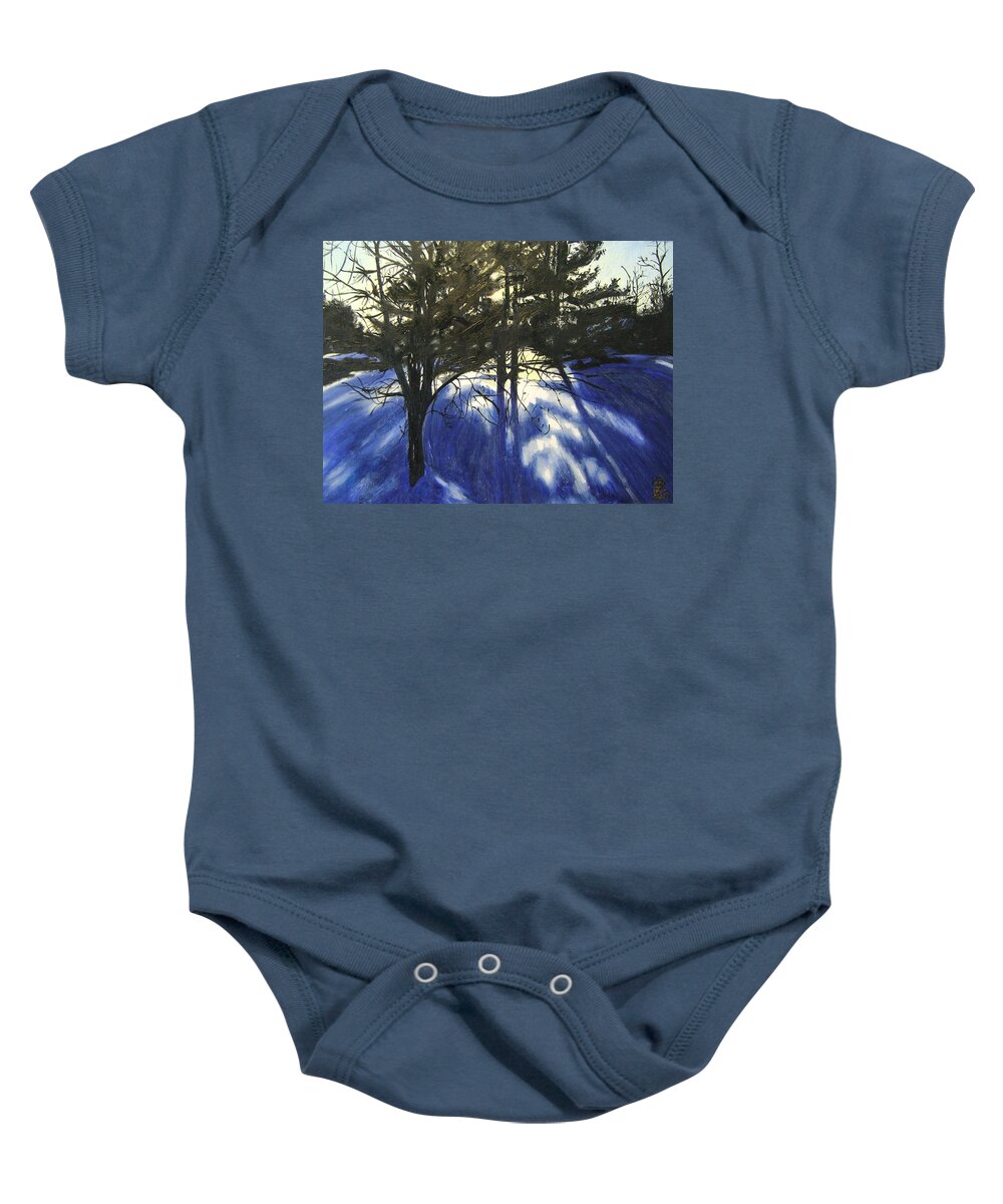Snow Baby Onesie featuring the painting Winter Sunset by Therese Legere
