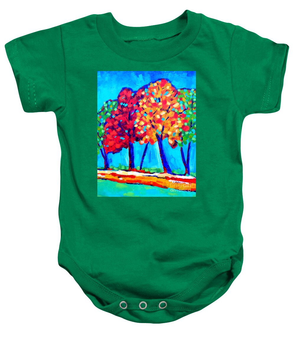 Painting Baby Onesie featuring the painting Autumn Trees by Cristina Stefan