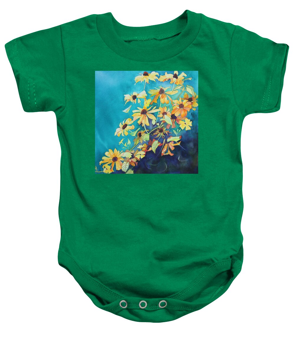 Black Eyed Susans Baby Onesie featuring the painting Cascade by Ruth Kamenev