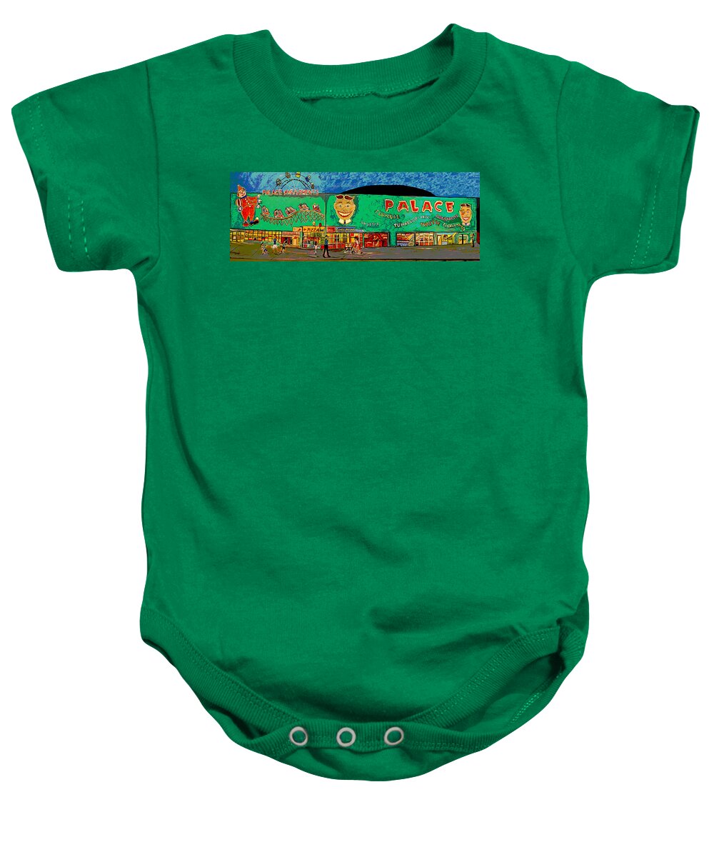 Asbury Park Palace Baby Onesie featuring the painting Dreams of the Palace by Patricia Arroyo