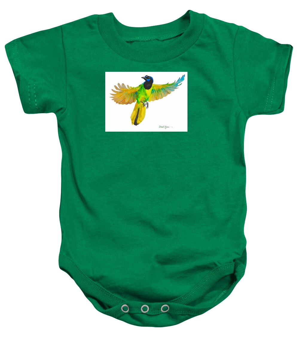 Bird Baby Onesie featuring the painting Green Jay by Daniel Adams
