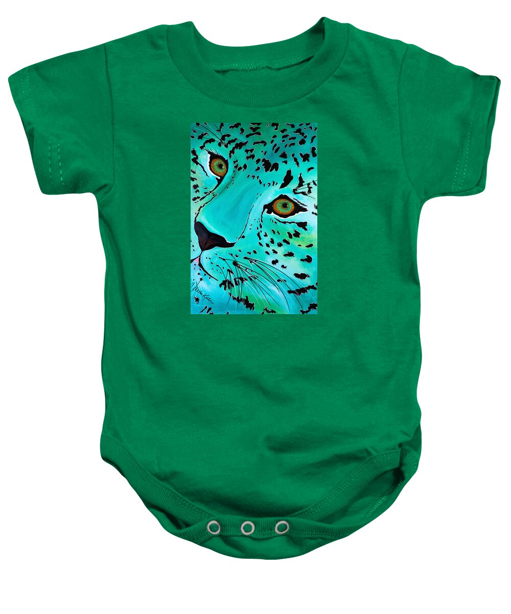 Leopard Baby Onesie featuring the painting Happy Cat by Dede Koll