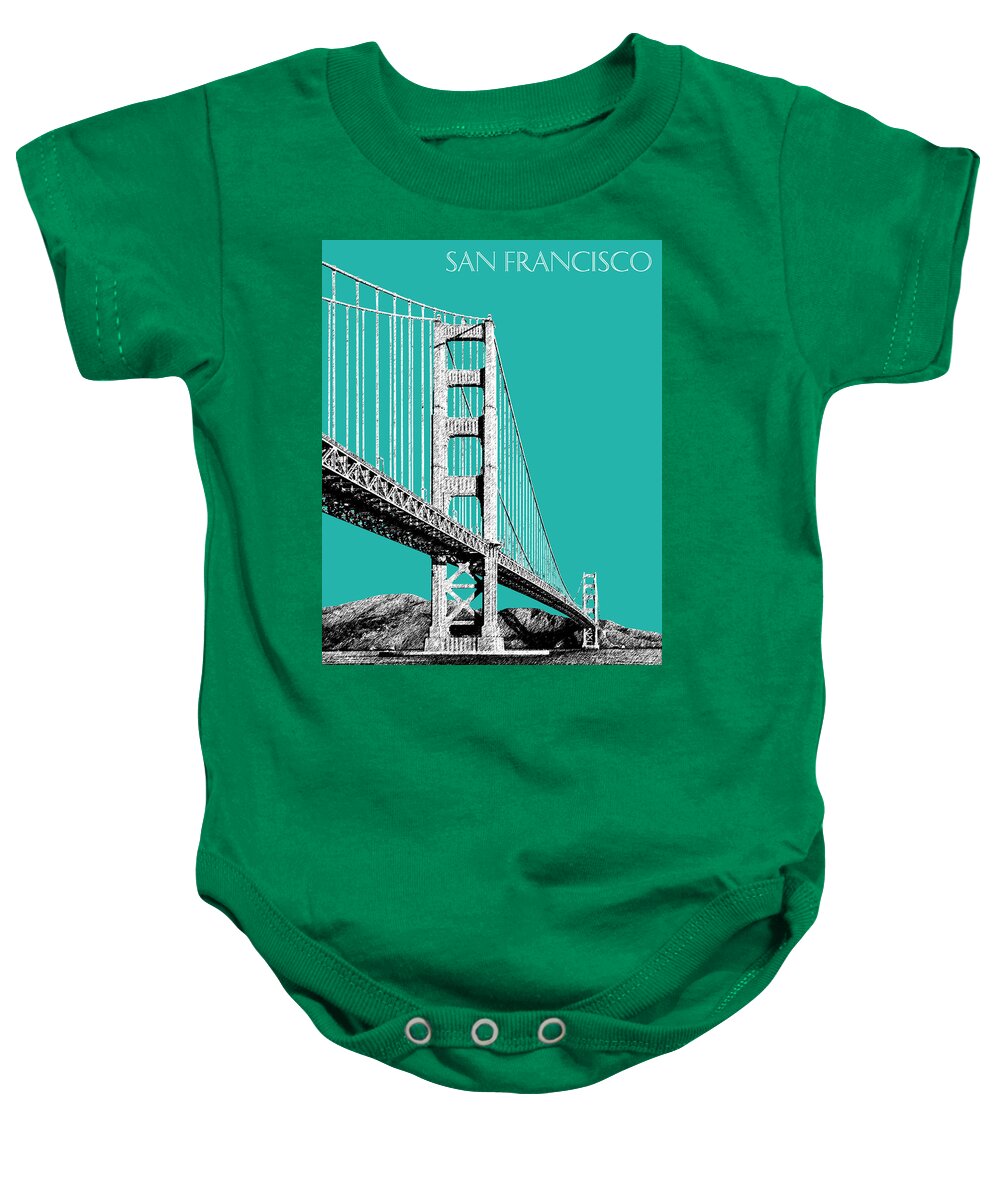 Architecture Baby Onesie featuring the digital art San Francisco Skyline Golden Gate Bridge 2 - Teal by DB Artist