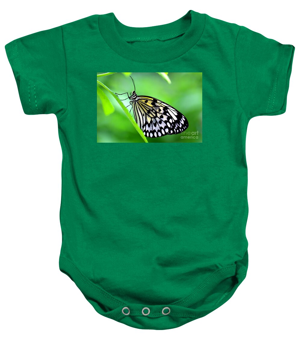 Butterfly Baby Onesie featuring the photograph The Paper Kite or Rice Paper or Large Tree Nymph butterfly also known as Idea leuconoe by Amanda Mohler