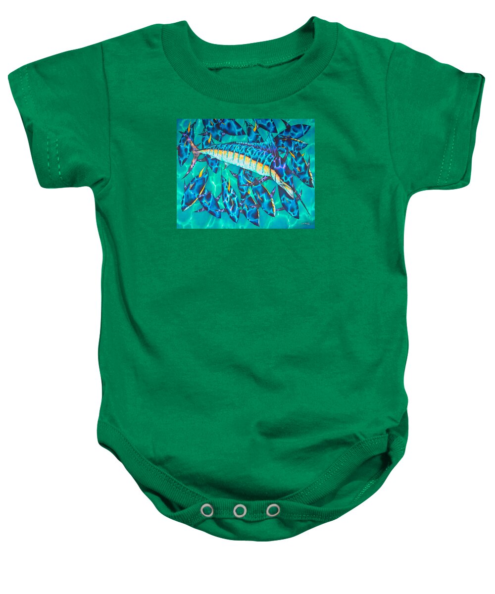 Blue Marlin Baby Onesie featuring the painting Blue Marlin and Yellowfin by Daniel Jean-Baptiste
