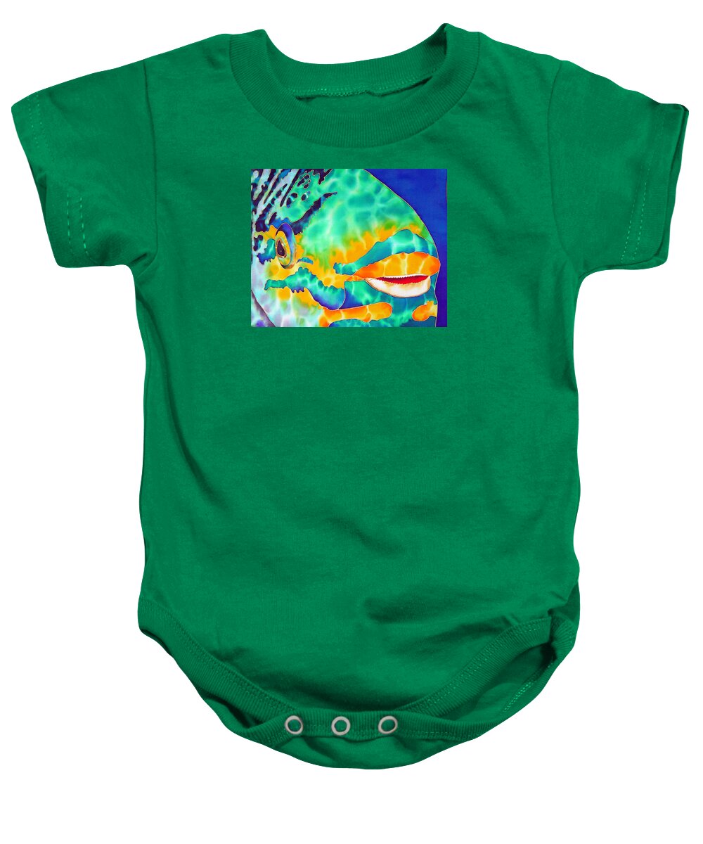 Diving Baby Onesie featuring the painting Queen Parrotfish by Daniel Jean-Baptiste