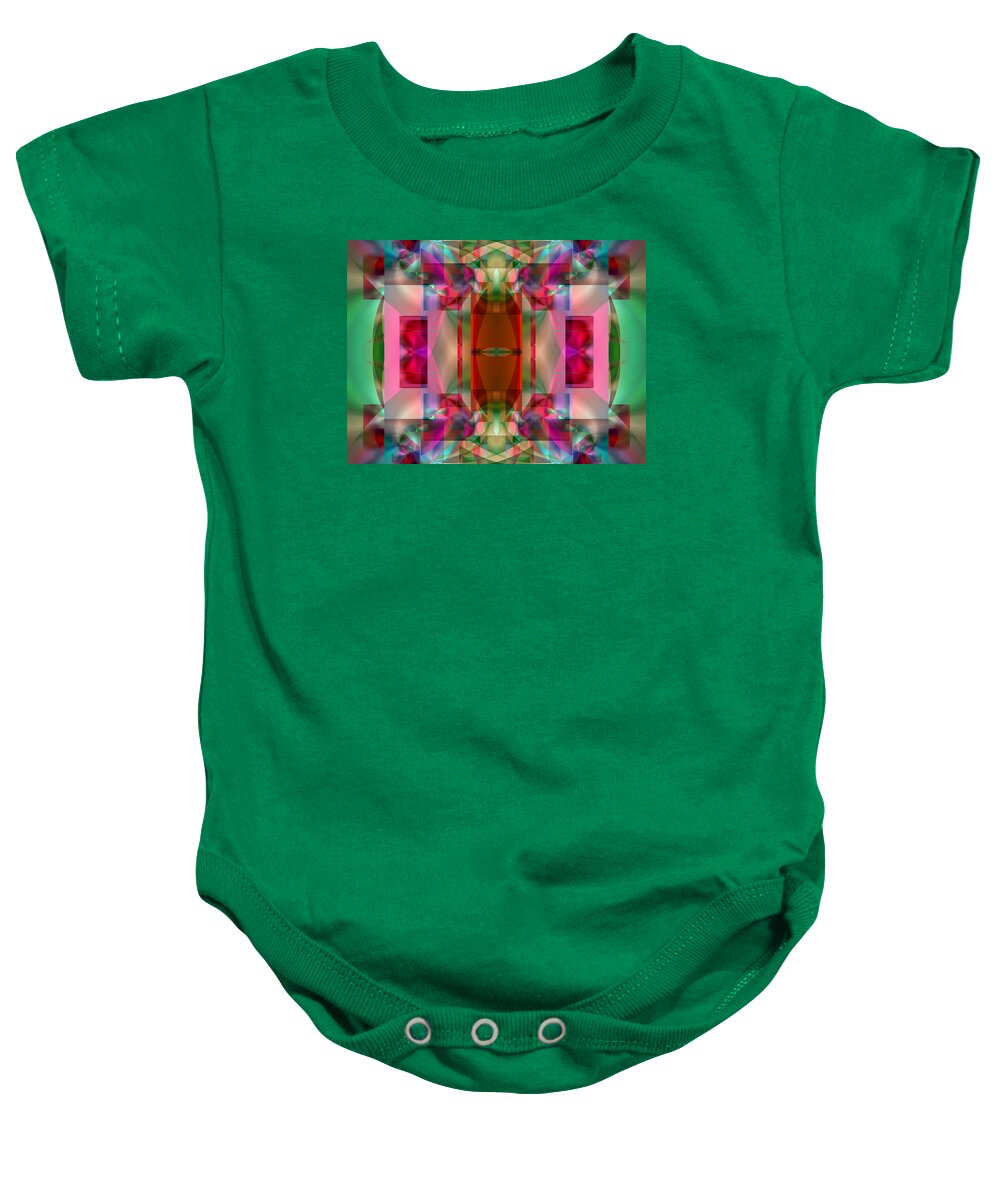 Stained Glass Baby Onesie featuring the digital art Stained Glass in Red and Green by Lynda Lehmann