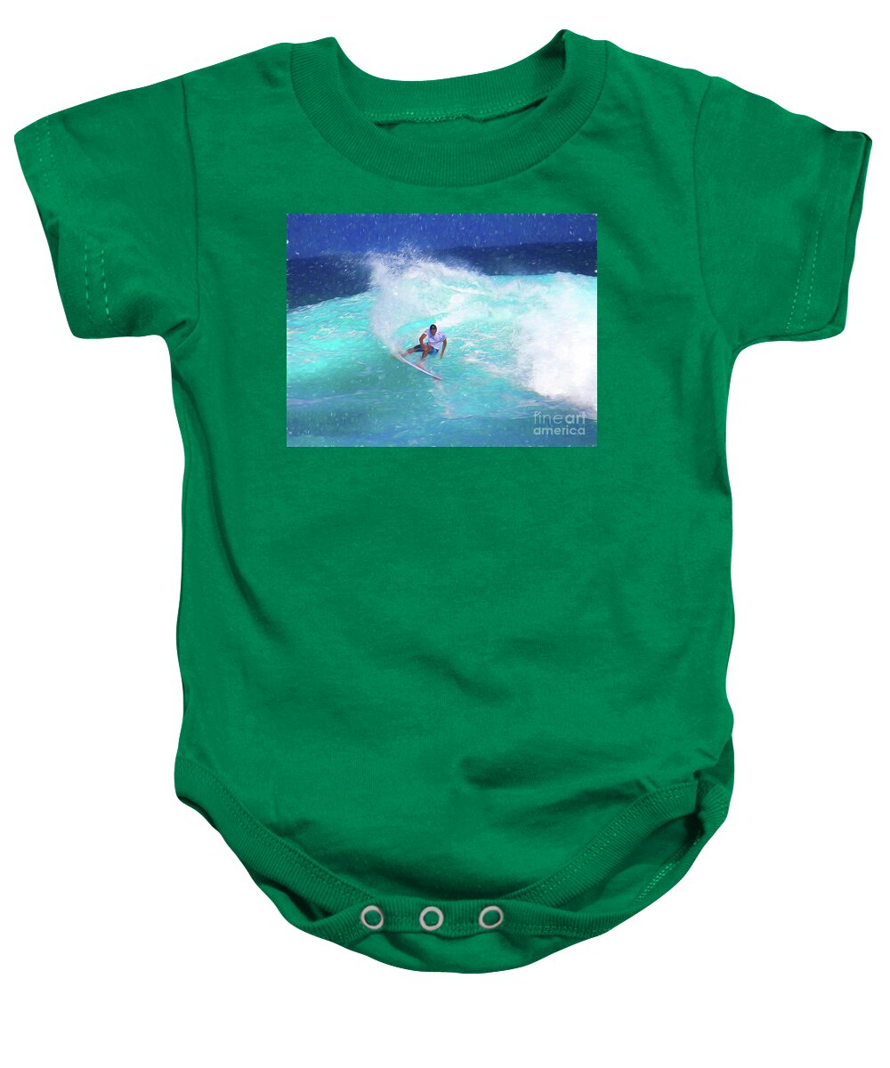 Surfing Baby Onesie featuring the photograph All for Show by Scott Cameron