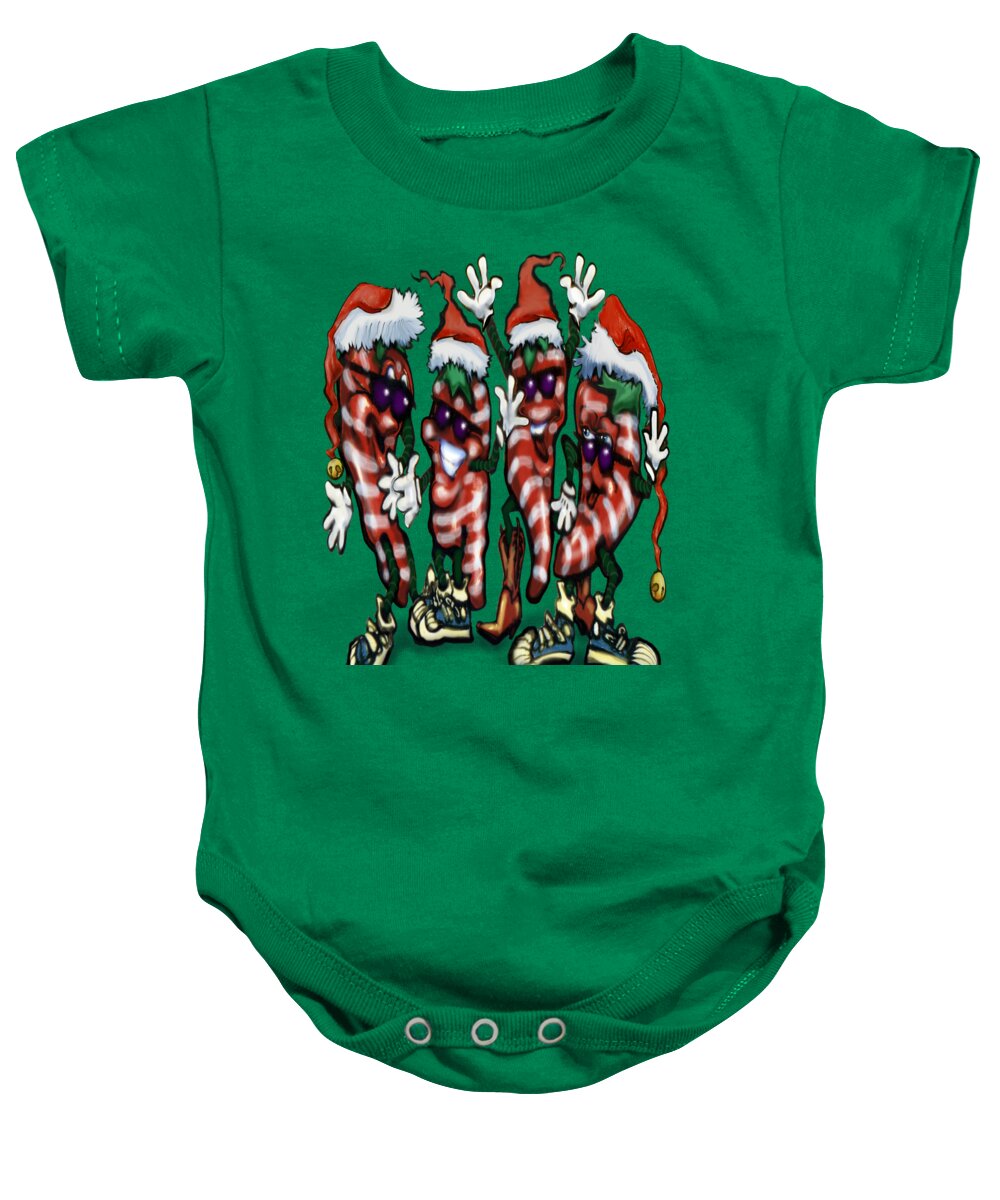 Christmas Baby Onesie featuring the digital art Christmas Candy Peppers Gang by Kevin Middleton