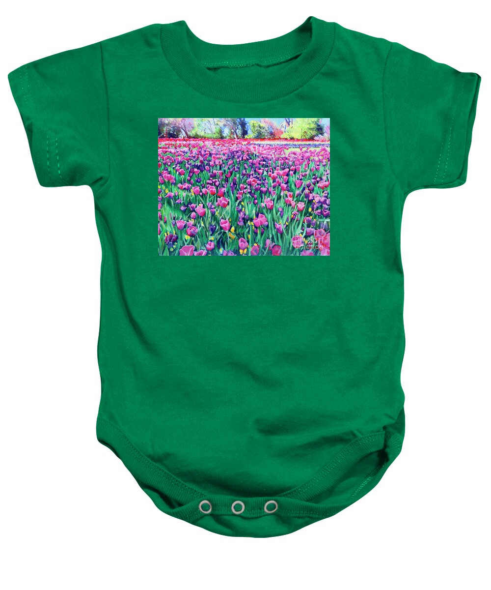 Tulips Baby Onesie featuring the painting Dallas Tulips by Candace Lovely